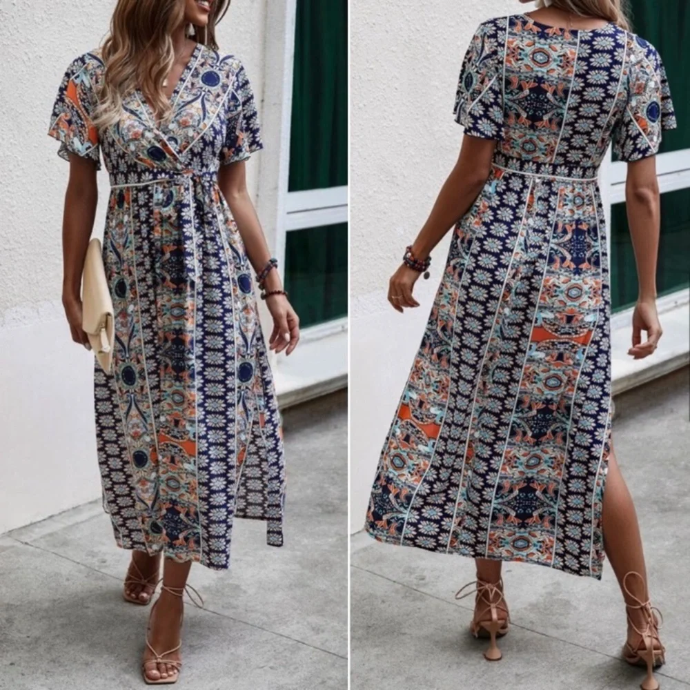 Boho floral print butterfly sleeve maxi dress - Picture 3 of 10